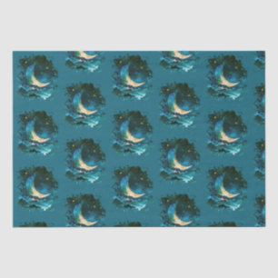 Crescent Moon Stars Celestial Blue Halloween Tissue Paper
