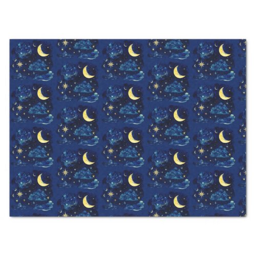 Crescent Moon Stars Celestial Blue Halloween Tissue Paper
