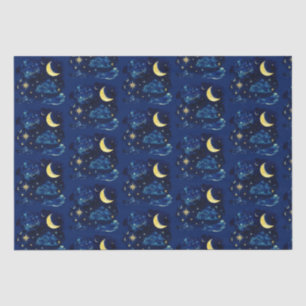 Crescent Moon Stars Celestial Blue Halloween Tissue Paper
