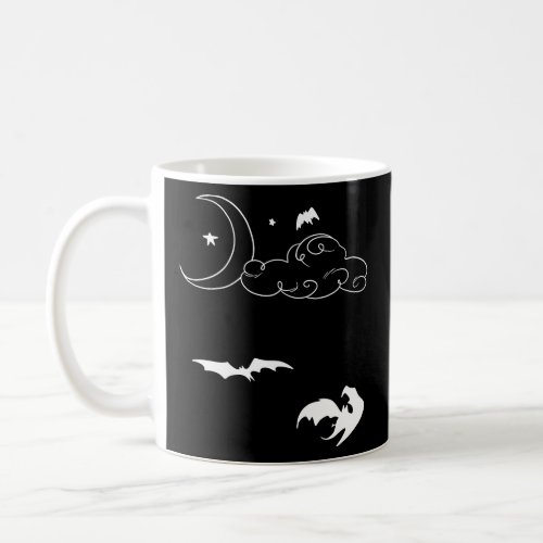 Crescent Moon Stars Clouds and Bats White  Coffee Mug