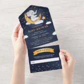 Crescent Moon Stars Elephant Navy Blue Baby Shower All In One Invitation (Tearaway)