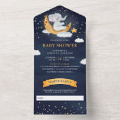 Crescent Moon Stars Elephant Navy Blue Baby Shower All In One Invitation (Inside)