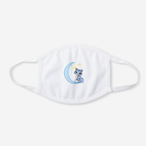 Crescent moon stars  kitty cat white cotton face mask