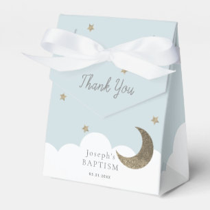 Crescent Moon & Stars Light Blue Boy Baptism Favor Boxes