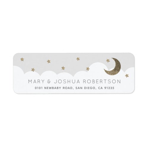 Crescent Moon  Stars Light Gray Label