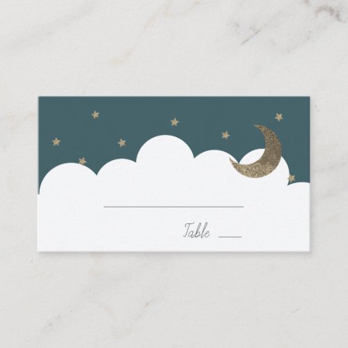 Crescent Moon  Stars Navy Blue Boy Place Card