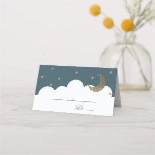 Crescent Moon & Stars Navy Blue Place Card