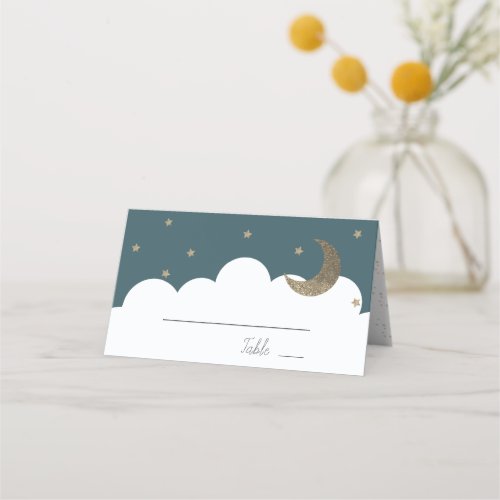 Crescent Moon  Stars Navy Blue Place Card