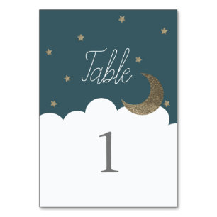 Crescent Moon & Stars Navy Blue Table Number