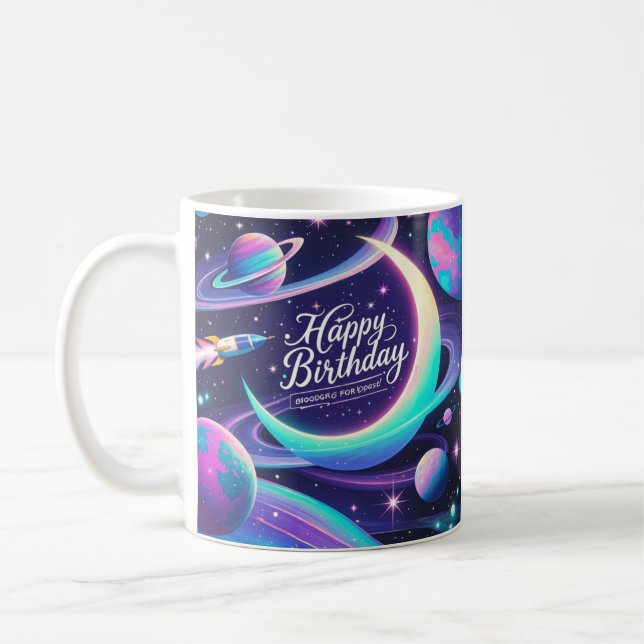 Crescent moon, stars, planets Galaxy-themed Coffee Mug (Left)
