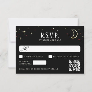 Crescent Moon Stars QR Code Wedding RSVP Card