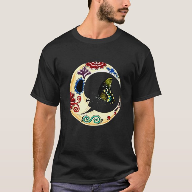 Crescent Moon Sugar Skull Dia De Los Muertos Day O T-Shirt (Front)