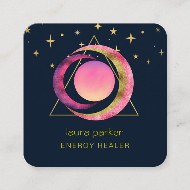 Crescent Moon Sun Purple Mystic Boho Cosmic Sky Square Business Card (Front)