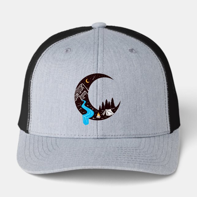 Crescent Moon Tent Camping Campfire Stream Hat (Front)