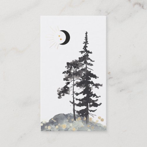   Crescent Moon Trees Black Gold Stars Glitter Business Card