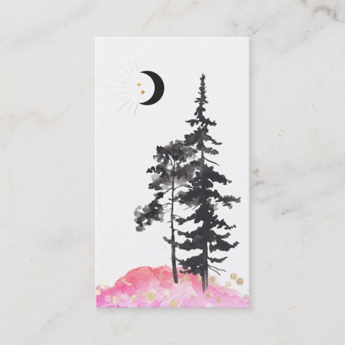   Crescent Moon Trees Gold Stars Glitter Pink Business Card