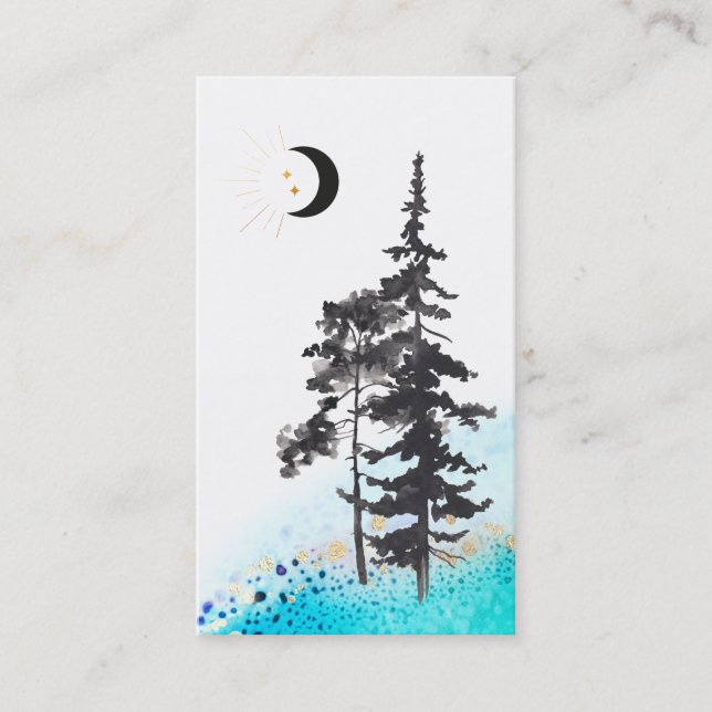 *~*  Crescent Moon Trees Gold Stars Moon Beams Business Card (Front)