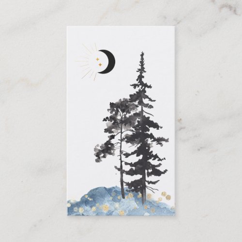   Crescent Moon Trees Gold Stars Moon Glitter Business Card