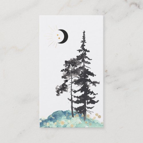   Crescent Moon Trees Pine Gold Stars Glitter Business Card