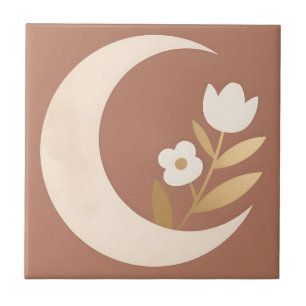 Crescent Moon Tulip Floral Minimal Ceramic Tile