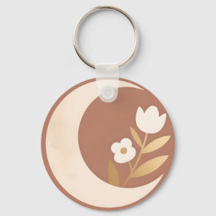 Crescent Moon Tulip Floral Minimal Keychain
