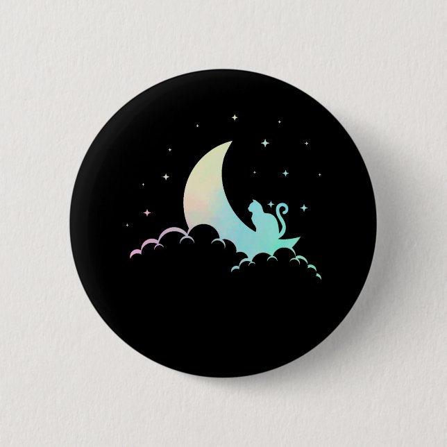 Crescent Moon Wicca Mystical Cat Pastel Goth Button (Front)