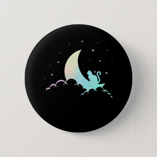 Crescent Moon Wicca Mystical Cat Pastel Goth Button