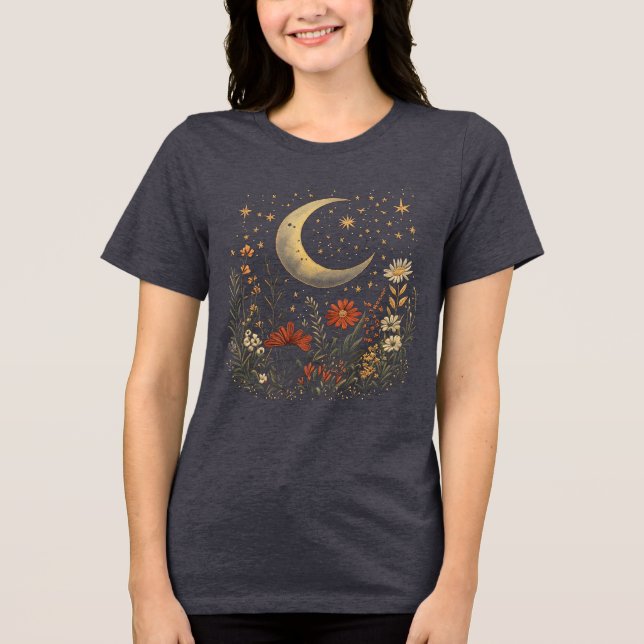 Crescent Moon & WIldflower Starry Night Tri-Blend Shirt (Front)