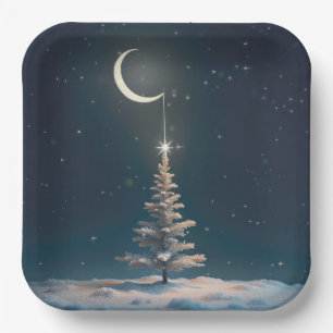 Crescent Moon With a Christmas Star Paper Plates