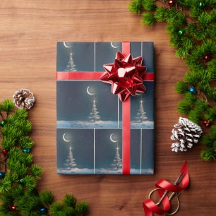 Crescent Moon With a Christmas Star Wrapping Paper