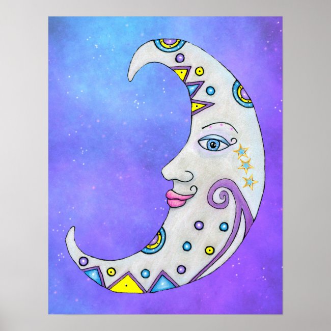 Crescent Moon With Face Pretty Decorations Purple