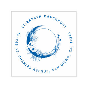 Crescent Moon with Flowers Address Self-inking Stamp