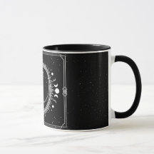 Crescent Moon with Sun and Stars Black and White