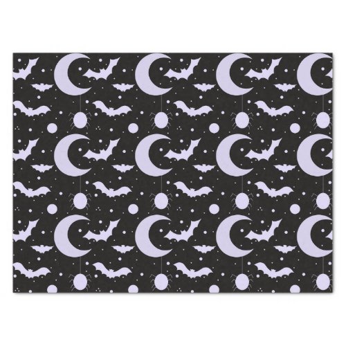 Crescent Moons Spiders and Bats Black Halloween Tissue Paper