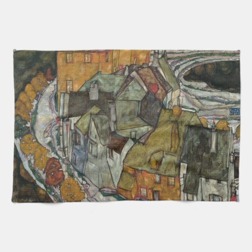 Crescent of Houses II Island Town by Egon Schiele Kitchen Towel