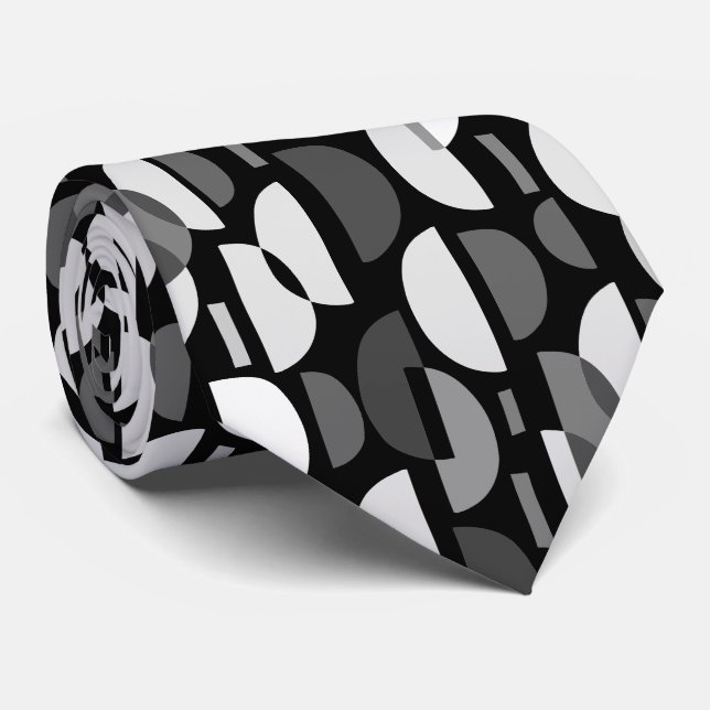 Crescent Pattern 010921 - Monochrome Neck Tie (Rolled)