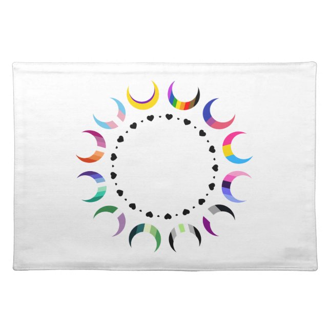 Crescent Pride Moons & Black Hearts Cloth Placemat (Front)