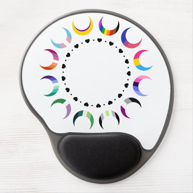 Crescent Pride Moons & Black Hearts Gel Mouse Pad (Front)