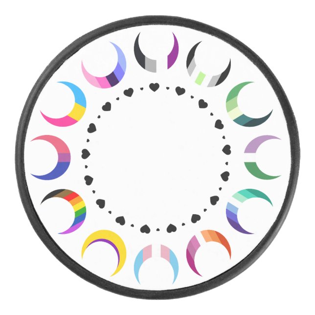 Crescent Pride Moons & Black Hearts Hockey Puck (Front)