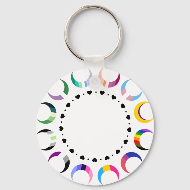 Crescent Pride Moons & Black Hearts Keychain (Front)