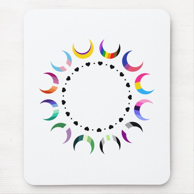 Crescent Pride Moons & Black Hearts Mouse Pad (Front)
