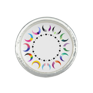 Crescent Pride Moons & Black Hearts Ring