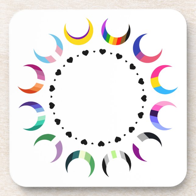 Crescent Pride Moons & Heart Ring  Beverage Coaster (Front)