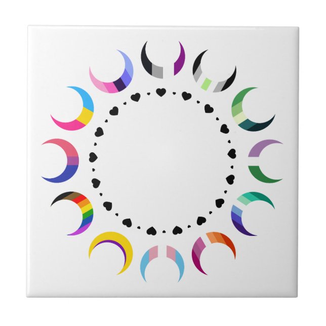  Crescent Pride Moons & Heart Ring  Ceramic Tile (Front)