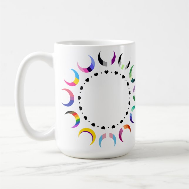 Crescent Pride Moons & Heart Ring Coffee Mug (Left)