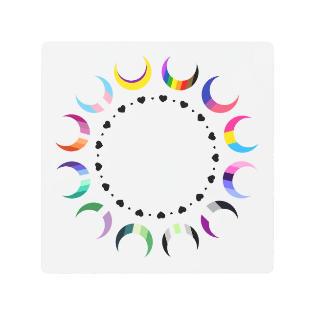  Crescent Pride Moons & Heart Ring  Metal Print (Front)