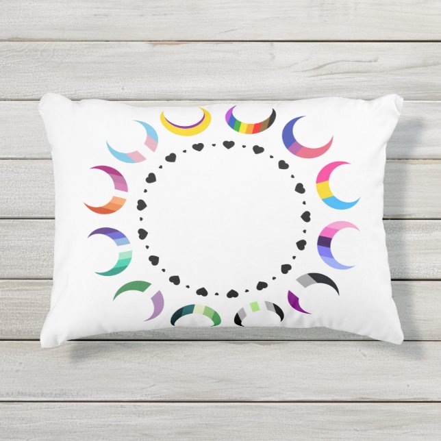  Crescent Pride Moons & Heart Ring  Outdoor Pillow (Front)