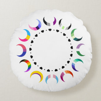Crescent Pride Moons & Heart Ring Round Pillow