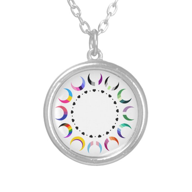 Crescent Pride Moons & Heart Ring  Silver Plated Necklace (Front)