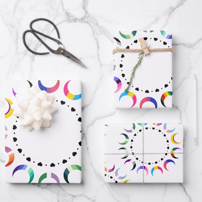  Crescent Pride Moons & Heart Ring  Wrapping Paper Sheets (Front)